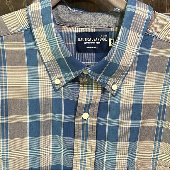 Nautica Men's Blue Plaid Button Down Polo Shirt, 100% Cotton, Like New, 2XL - Picture 9 of 9